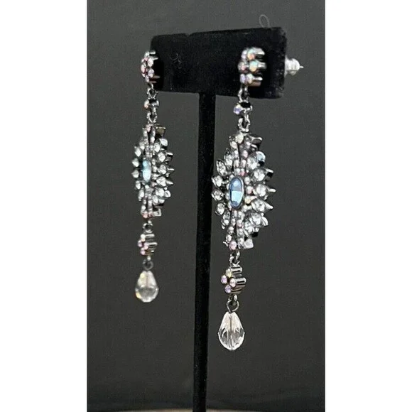Vtg Joan Rivers Classics Collection Rhinestone Dangle Drop Pierced Earrings - Picture 4 of 9